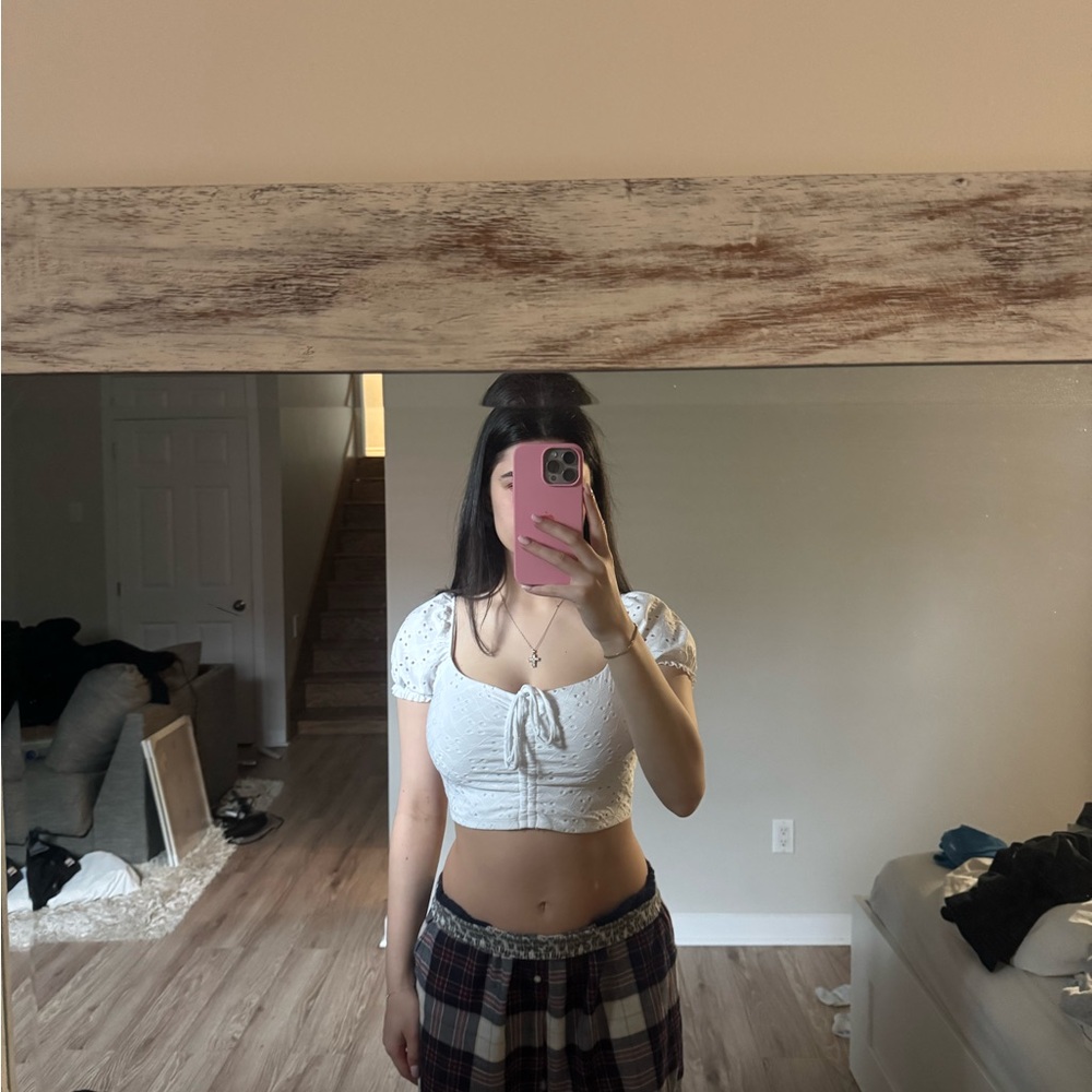 Garage White Eyelet Top
